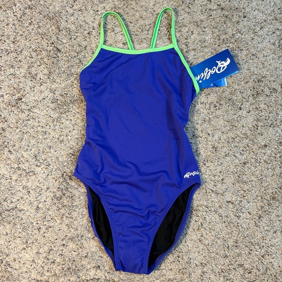Dolfin Royal Blue One Piece Swimsuit with Lime Accents - Picture 1 of 9